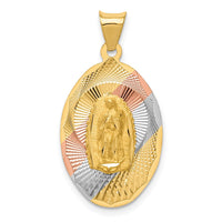 Load image into Gallery viewer, 14K w/Rhodium D/C Lady Of Guadalupe Oval Pendant
