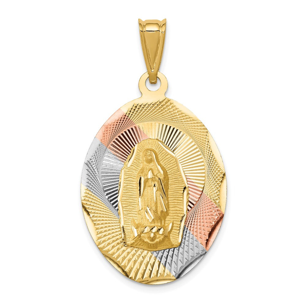 14K w/Rhodium D/C Lady Of Guadalupe Oval Pendant