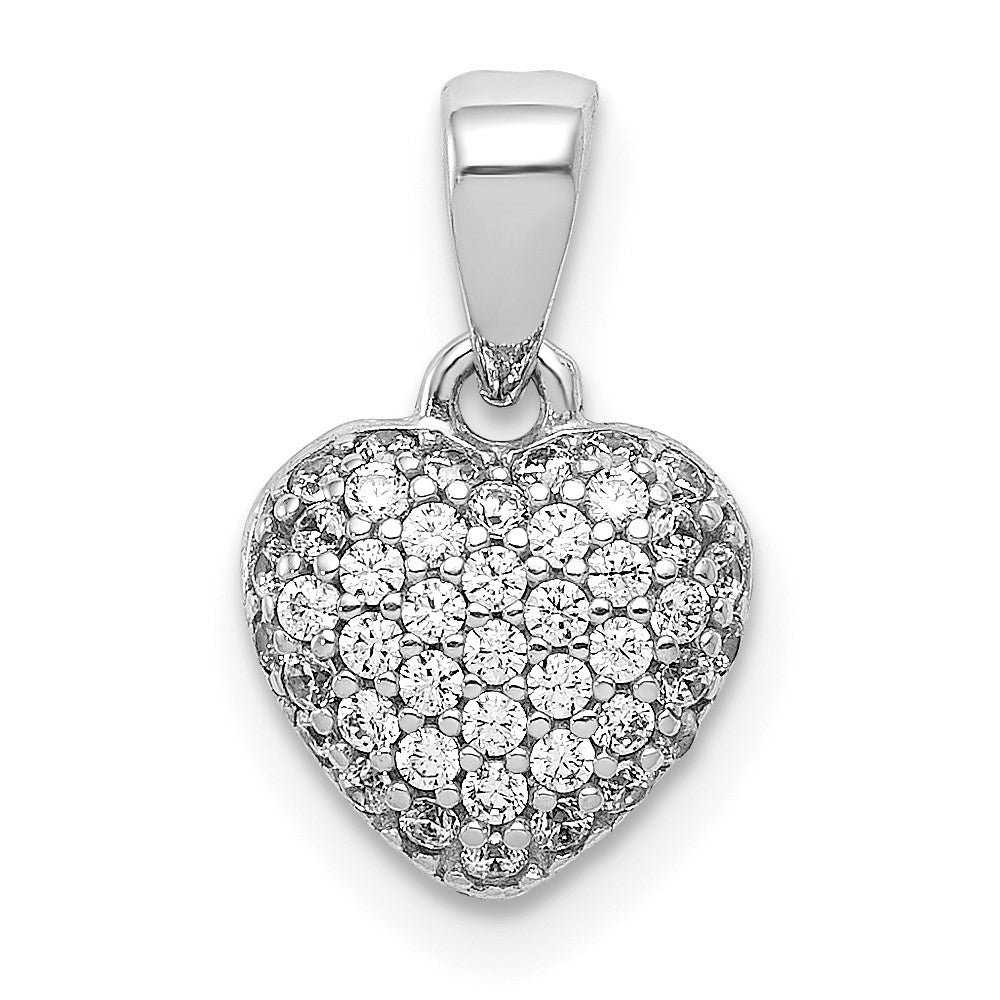 14k White Gold Pav? CZ/3D/ Polished Heart Pendant