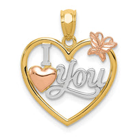 Load image into Gallery viewer, 14k Two-tone w/White Rhod I LOVE YOU Heart w/Butterfly Pendant
