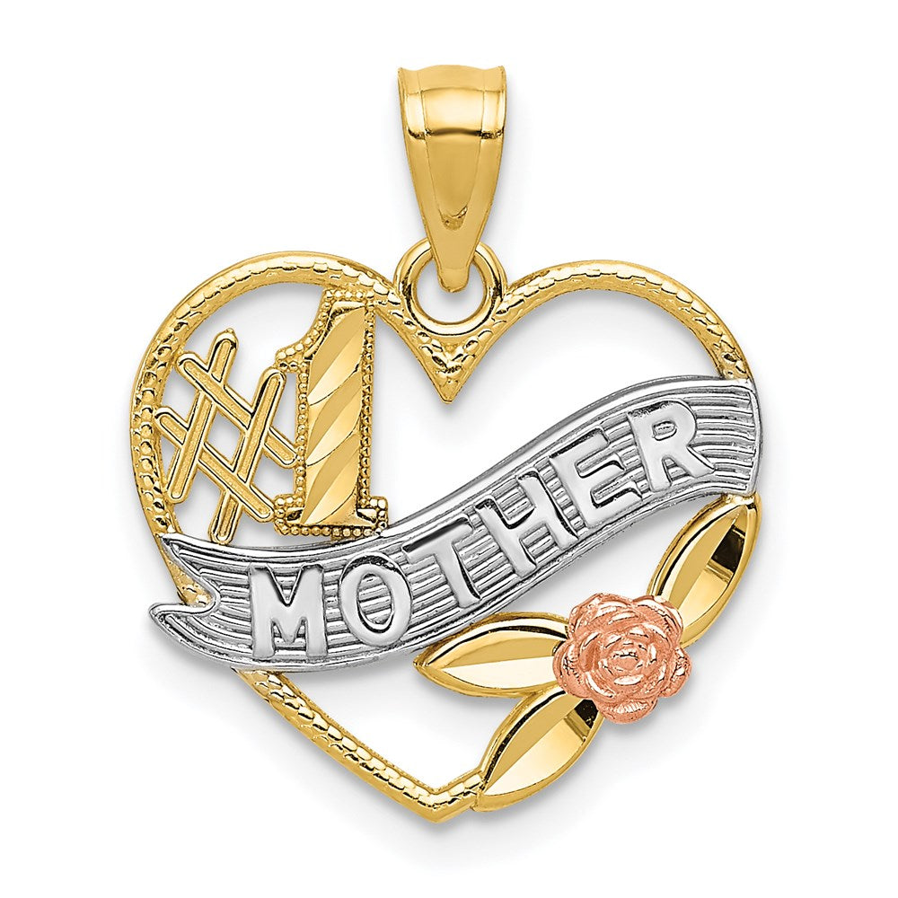 14k Yellow and Rose w/Rhodium D/C #1 Mother Heart w/Rose Pendant