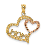 Load image into Gallery viewer, 14k Two-tone w/White Rhodium Diamond-cut MOM in Heart w/Heart Pendant
