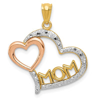Load image into Gallery viewer, 14k Two-tone w/White Rhodium Diamond-cut MOM in Heart w/Heart Pendant
