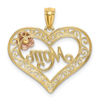 Load image into Gallery viewer, 14k Two-tone w/White Rhodium D/C MOM in Heart w/Rose Pendant
