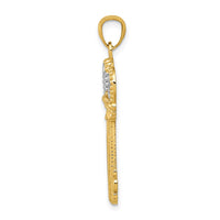 Load image into Gallery viewer, 14K w/White Rhodium Polished Fleur De Lis Crown Key Charm
