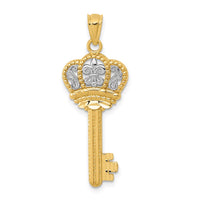 Load image into Gallery viewer, 14K w/White Rhodium Polished Fleur De Lis Crown Key Charm
