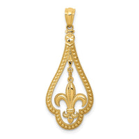 Load image into Gallery viewer, 14k Diamond-cut Polished Fleur de Lis Dangle Pendant
