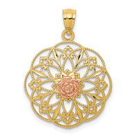 Load image into Gallery viewer, 14k Yellow and Rose Polished Rose in Round Filigree Charm
