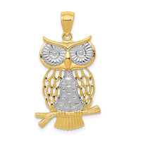Load image into Gallery viewer, 14k w/ Rhodium Diamond-cut Polished Moveable Owl Pendant
