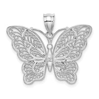 Load image into Gallery viewer, 14k White Gold W/Yellow Rhodium Polished Filigree Butterfly Pendant
