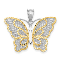 Load image into Gallery viewer, 14k White Gold W/Yellow Rhodium Polished Filigree Butterfly Pendant
