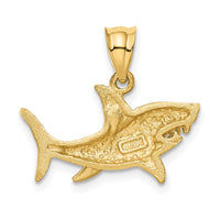Load image into Gallery viewer, 14K Satin Diamond-Cut Shark Pendant
