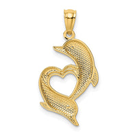 Load image into Gallery viewer, 14K D/C Satin and Polished Dolphins Heart Pendant
