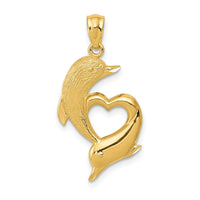 Load image into Gallery viewer, 14K D/C Satin and Polished Dolphins Heart Pendant
