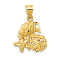 Load image into Gallery viewer, 14k Satin Diamond-cut Fish, Starfish and Sand Dollar Pendant
