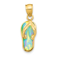 Load image into Gallery viewer, 14k Polished 3D w/Created White Opal Flip Flop Pendant
