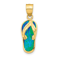 Load image into Gallery viewer, 14k Polished 3D w/Created Blue Opal Flip Flop Pendant
