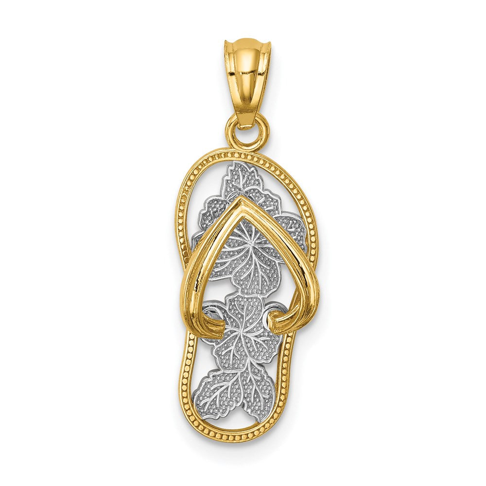 14k w/Rhodium Polished Floral Flip Flop Pendant
