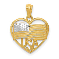 Load image into Gallery viewer, 14k w/Rhodium Polished American Flag USA in Heart Pendant
