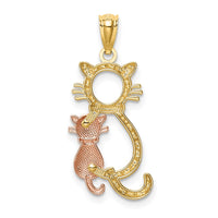 Load image into Gallery viewer, 14k Yellow and Rose Polished Diamond-cut Sitting Cats Pendant
