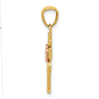 Load image into Gallery viewer, 14K Two-tone Polished D/C Cross w/Flower Pendant
