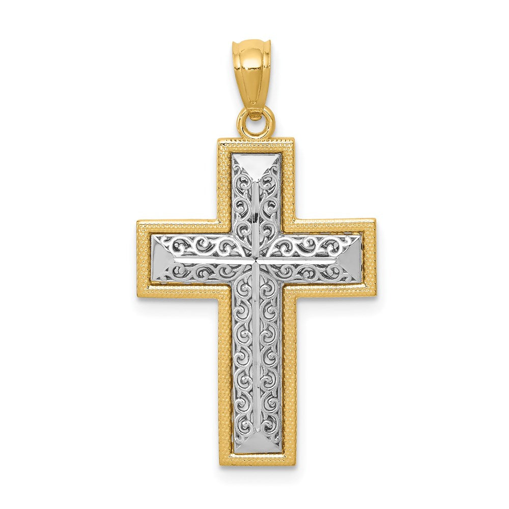 14k Two-tone Polished Filigree Cross Pendant