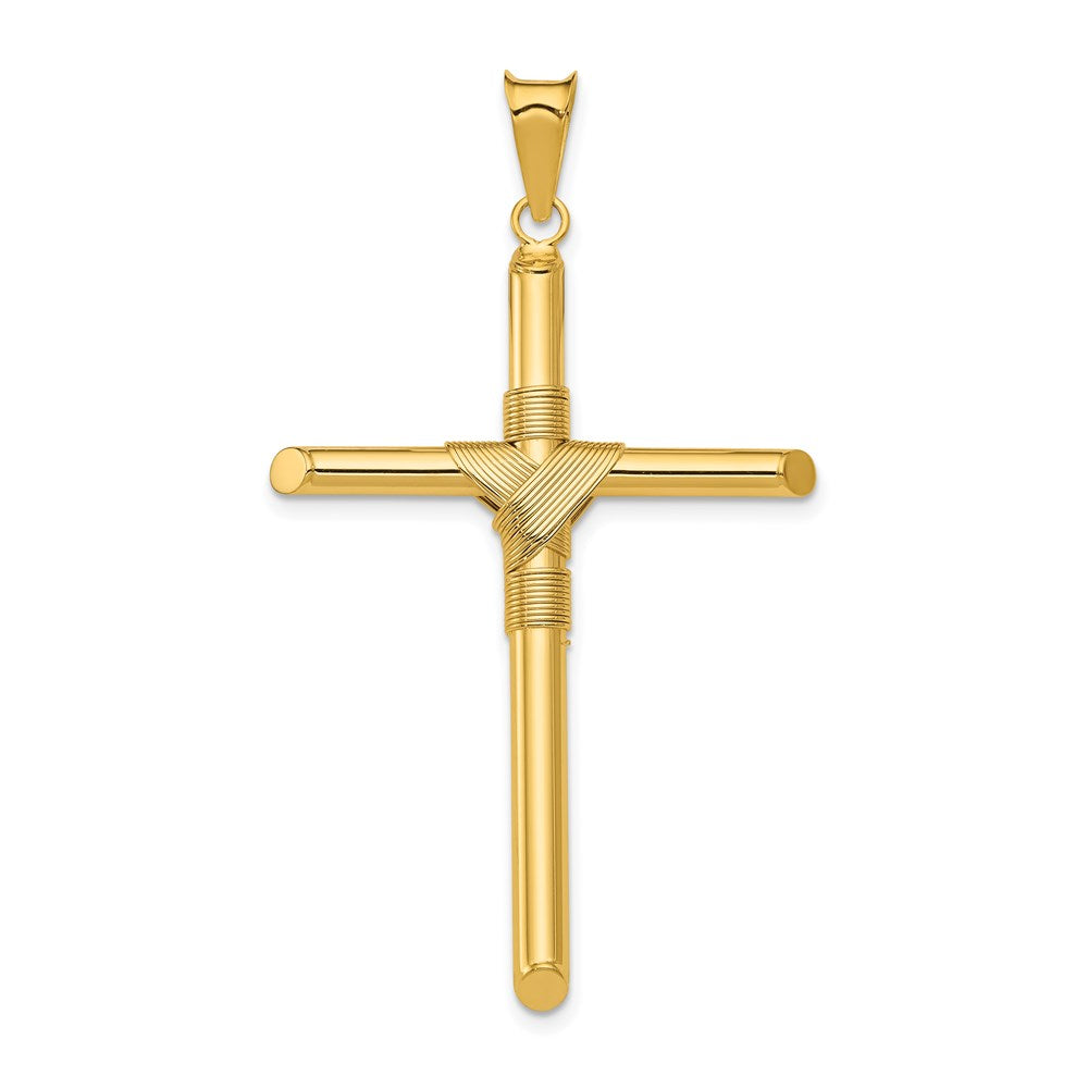 14K Polished w/Center Wrap Tube Cross Pendant
