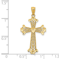 Load image into Gallery viewer, 14k Diamond-cut Polished Filigree Hearts Cross Pendant
