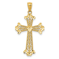 Load image into Gallery viewer, 14k Diamond-cut Polished Filigree Hearts Cross Pendant
