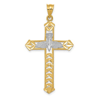 Load image into Gallery viewer, 14K W/Rhodium Polished Diamond-Cut Dove Cross Pendant
