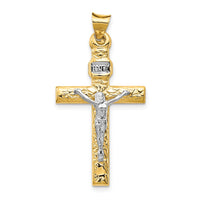 Load image into Gallery viewer, 14k Two-Tone and Rhodium INRI Crucifix Pendant
