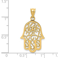 Load image into Gallery viewer, 14k Polished Filigree Hamsa Pendant
