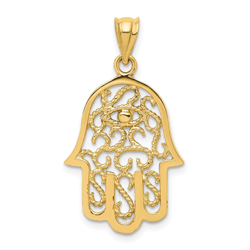 14k Polished Filigree Hamsa Pendant