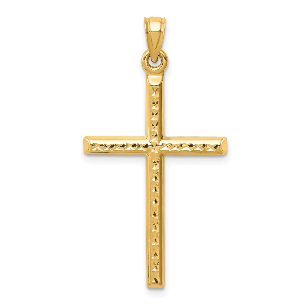 14k Hollow Diamond-cut Cross Pendant