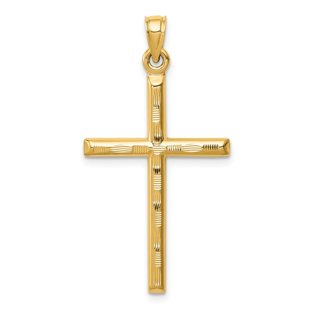 14k Hollow Diamond-cut Cross Pendant