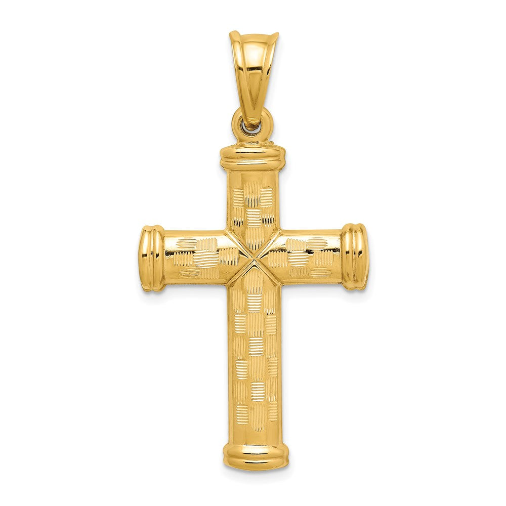 14k Hollow Diamond-cut Cross Pendant