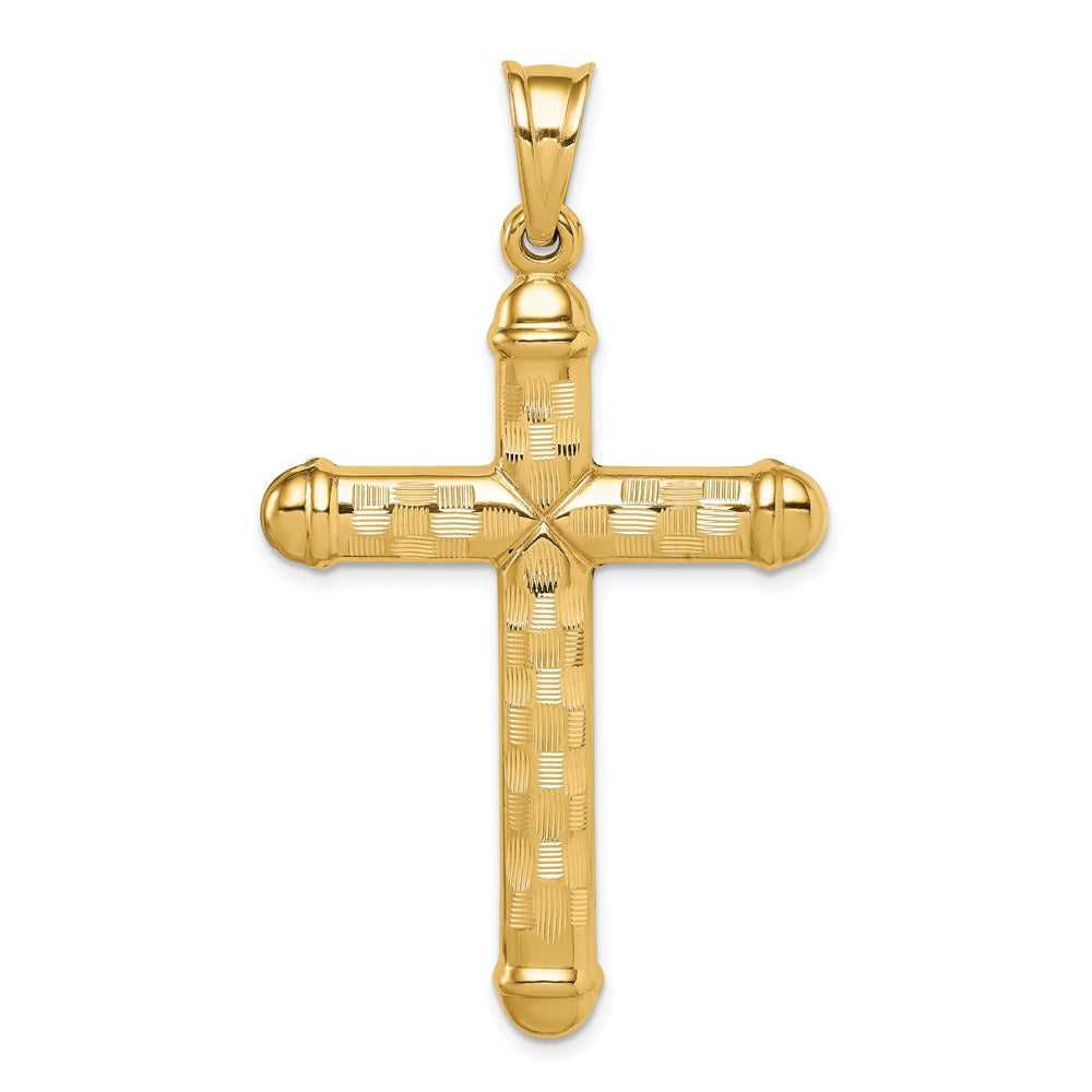 14k Hollow Diamond-cut Cross Pendant