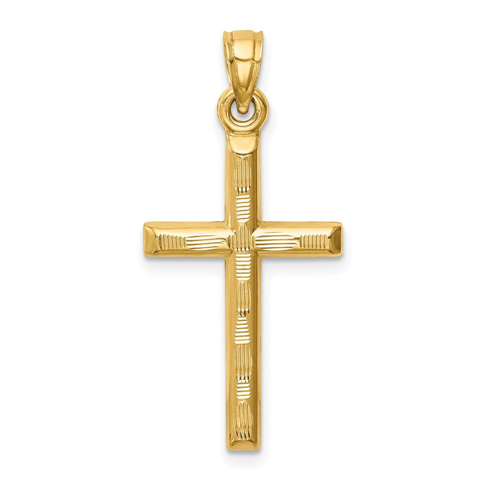 14k Hollow Diamond-cut Cross Pendant