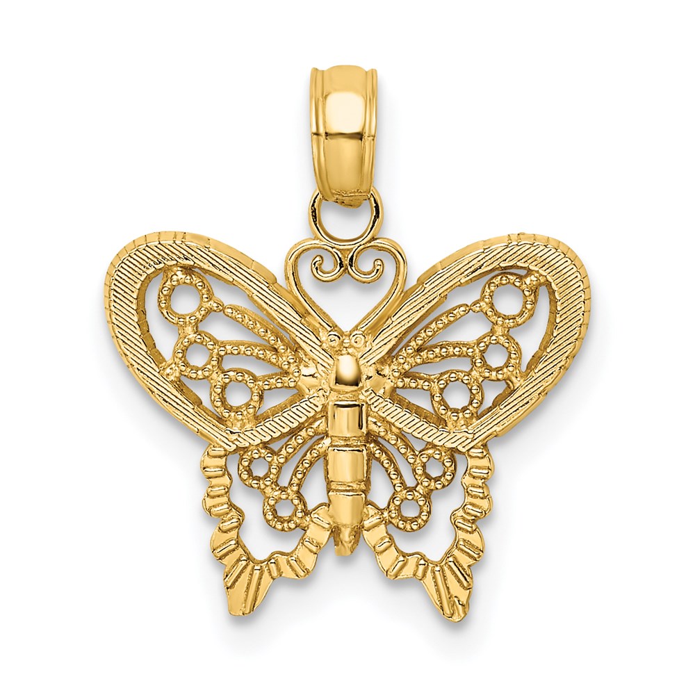 14K Polished and Textured Filigree Butterfly Charm