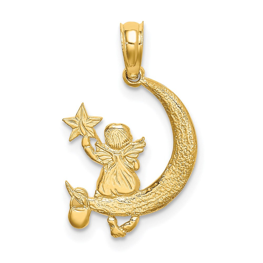 14K Angel Holding a Star on a Half Moon Charm