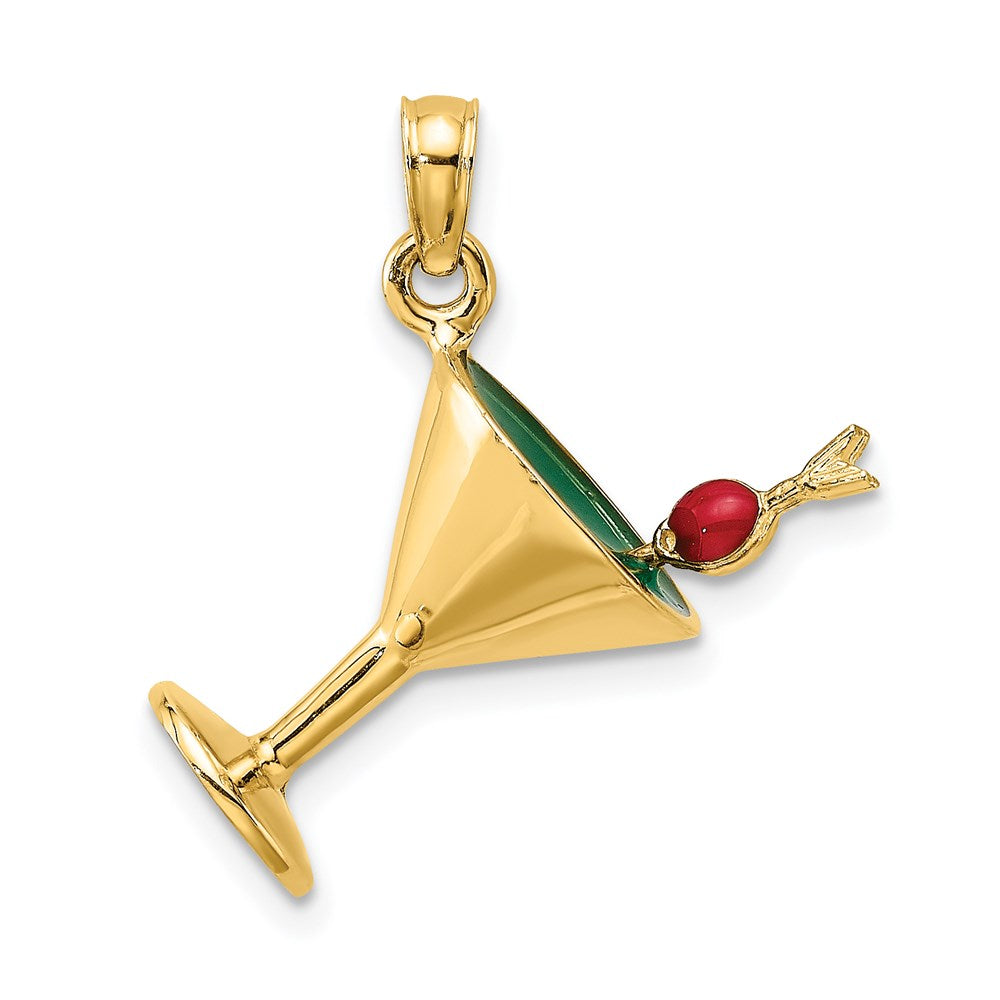 14K 3-D Green Enamel  Martini w/Cherry Charm