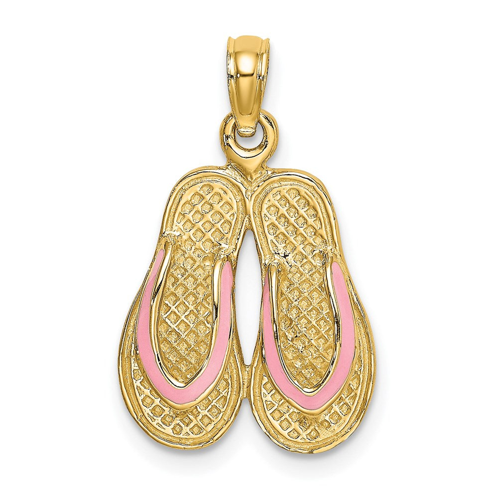 14k  3D W/ Pink Enamel Double Flip-Flop Charm