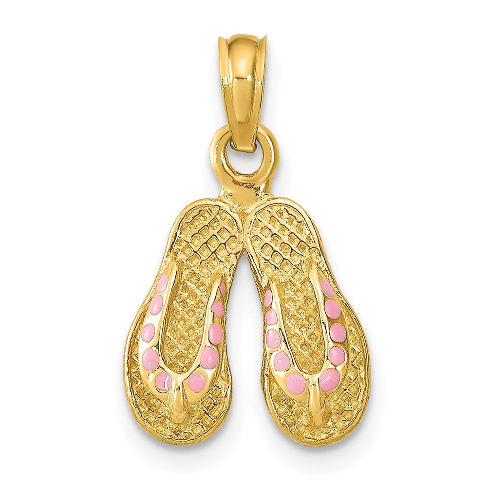 14k  3D W/ Pink Enamel Double Flip-Flop Charm