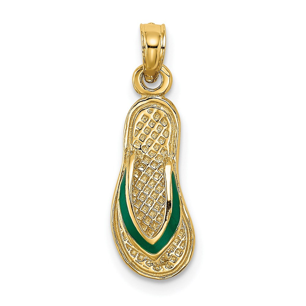 14k  3D W/ Green Enamel Single Flip-Flop Charm