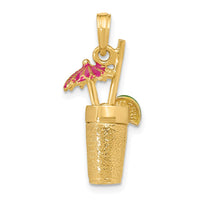 Load image into Gallery viewer, 14K 3-D Cocktail Drink w/Fuschia Enamel Umbrella and Lime Charm

