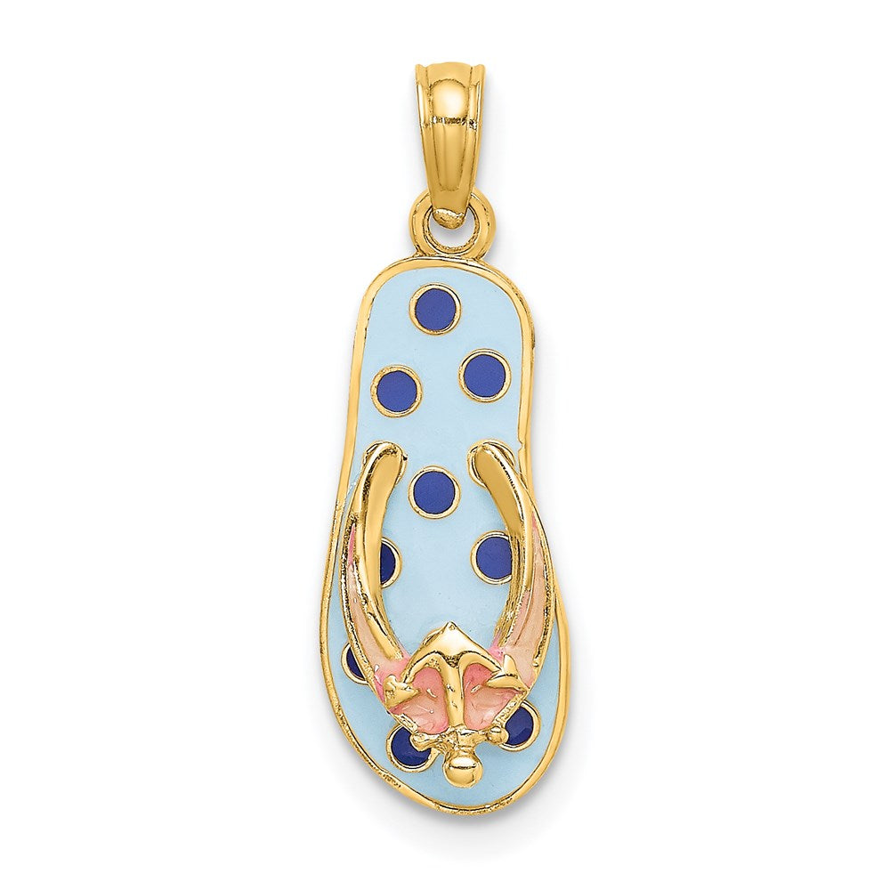 14K 3D Enamel Anchor On Blue Polka-Dot Flip-Flop Charm