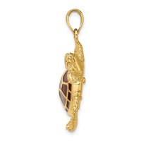 Load image into Gallery viewer, 14K 3-D Brown Enamel Large Sea Turtle Charm
