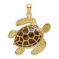 Load image into Gallery viewer, 14K 3-D Brown Enamel Large Sea Turtle Charm
