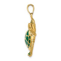 Load image into Gallery viewer, 14K 3-D Green Enamel Large Sea Turtle Charm
