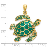 Load image into Gallery viewer, 14K 3-D Green Enamel Large Sea Turtle Charm
